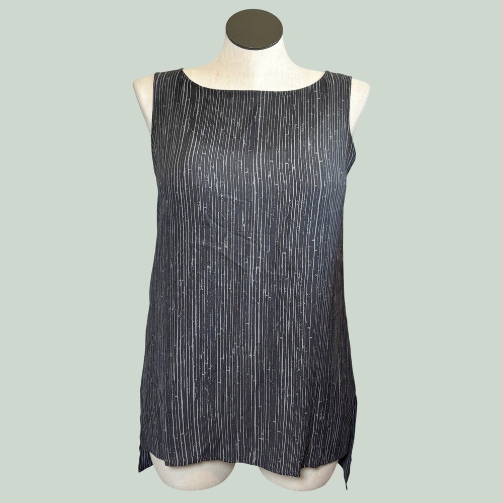 Eileen Fisher Womens Tank Top M Grey Silk Stripe Lagenlook Minimalist Chic Flowy